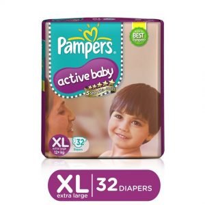 Pampers Active Baby Diapers – Extra Large Size, 32 pcs