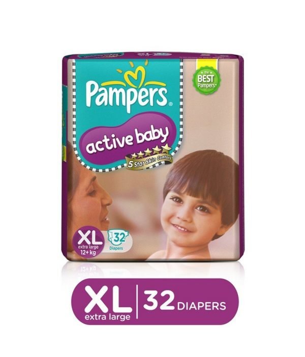 Pampers Active Baby Diapers – Extra Large Size, 32 pcs