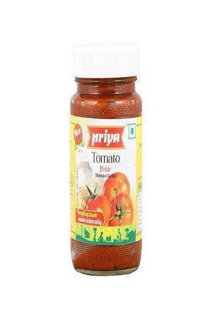 Priya Pickle – Tomato (Without Garlic), 300 gm Bottle
