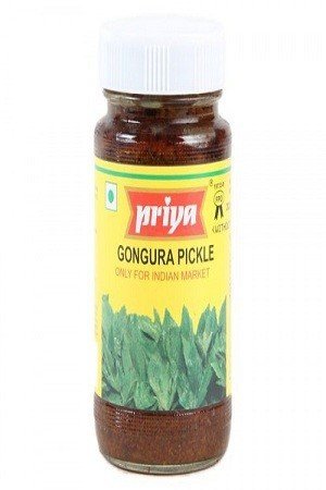 Priya Pickle – Gongura (Without Garlic), 300 gm Bottle