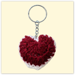 Handmade Crochet Keychain Heart Dark Red