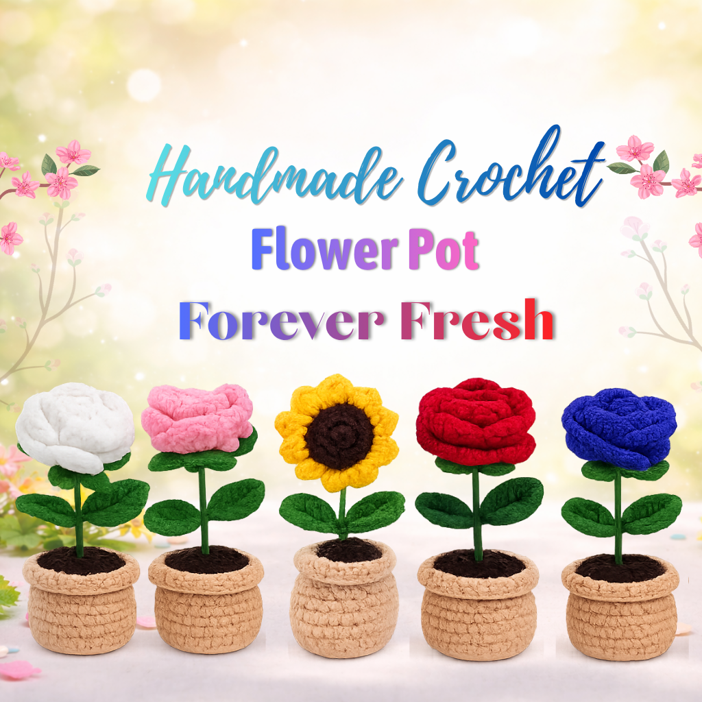 Handmade Crochet Flower Pot Mobile Banner
