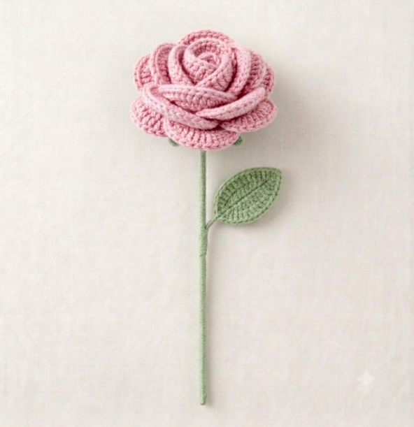 Handmade Crochet Rose Pink Big