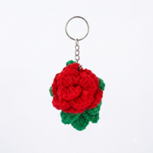 Handmade Crochet Keychain Rose Dark Red
