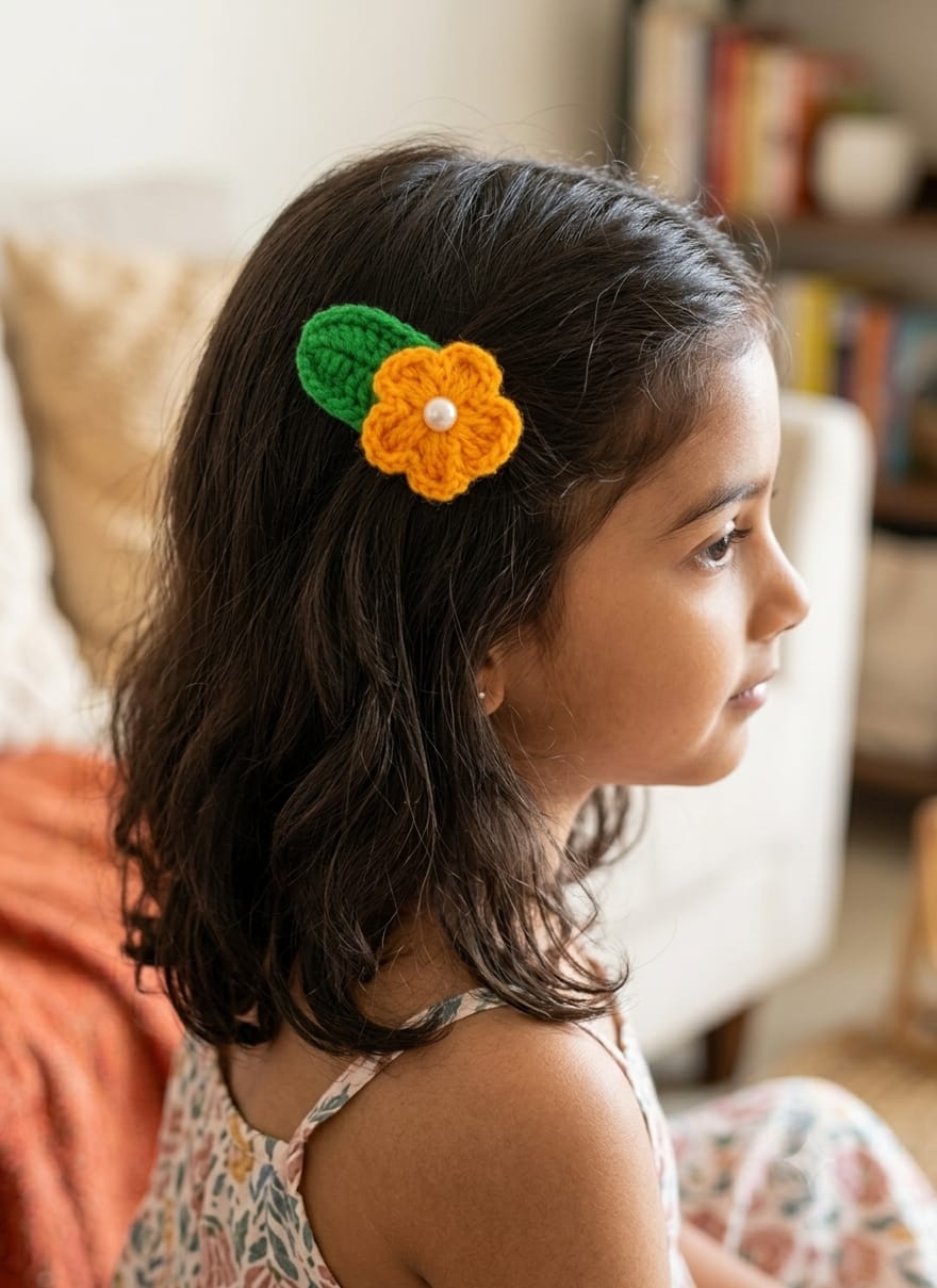 Handmade Crochet Hair Slider Orange - Image 3