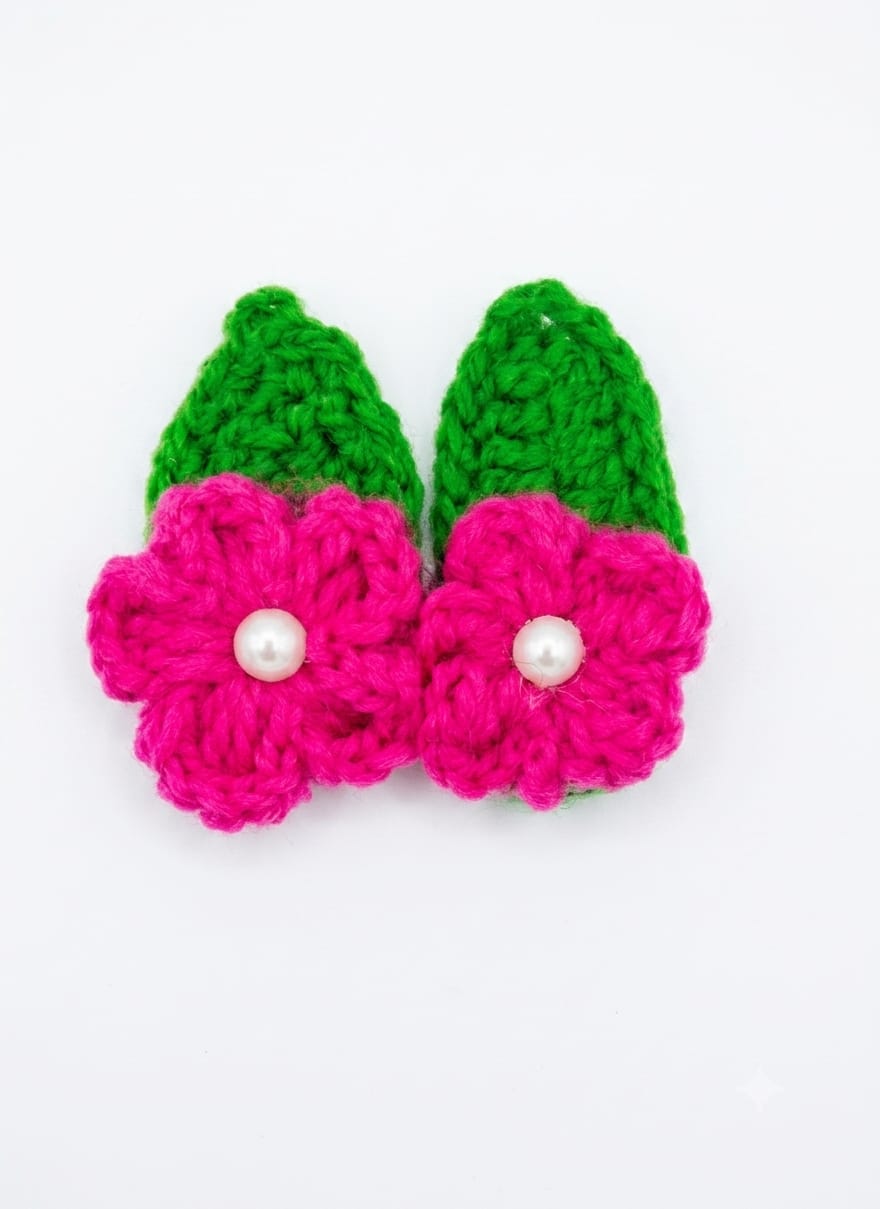 Handmade Crochet Hair Slider Pink Return Gift Crochet Hair Slider Pink