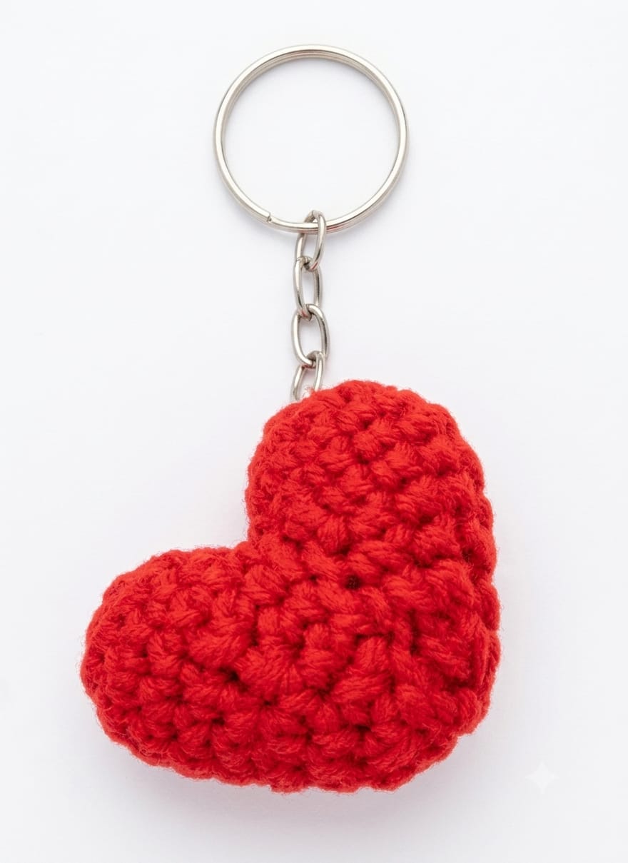 Handmade Crochet Keychain Heart Red