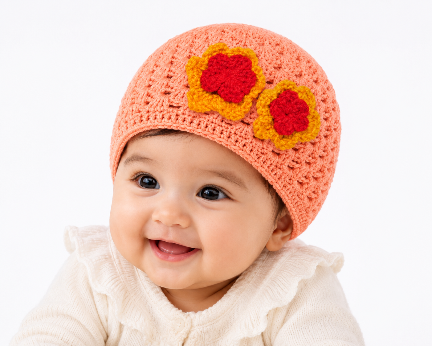 Handmade Crochet Sunflower Hat Peach - Image 2