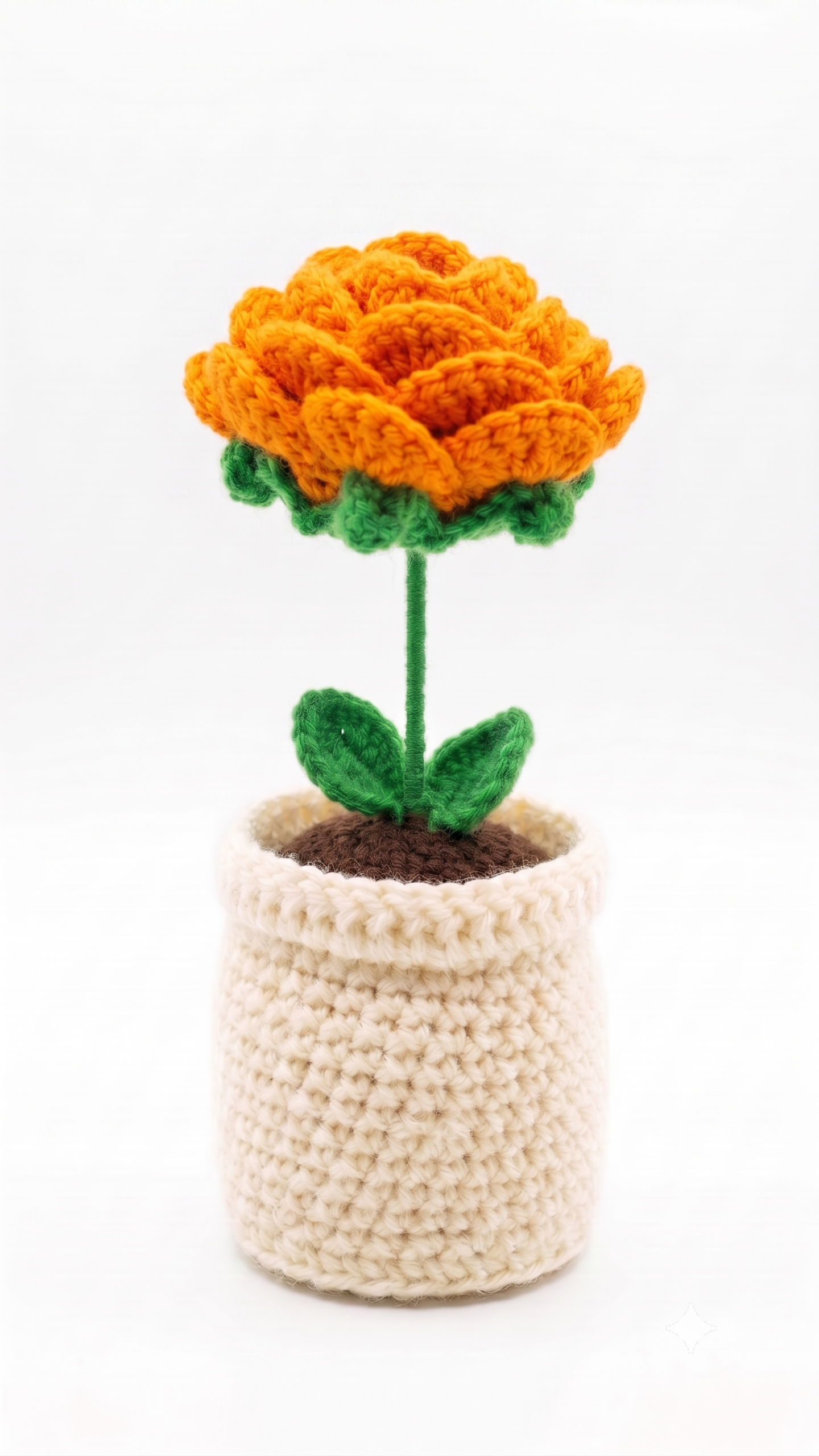 Handmade Crochet Flower Pot Rose Orange Small