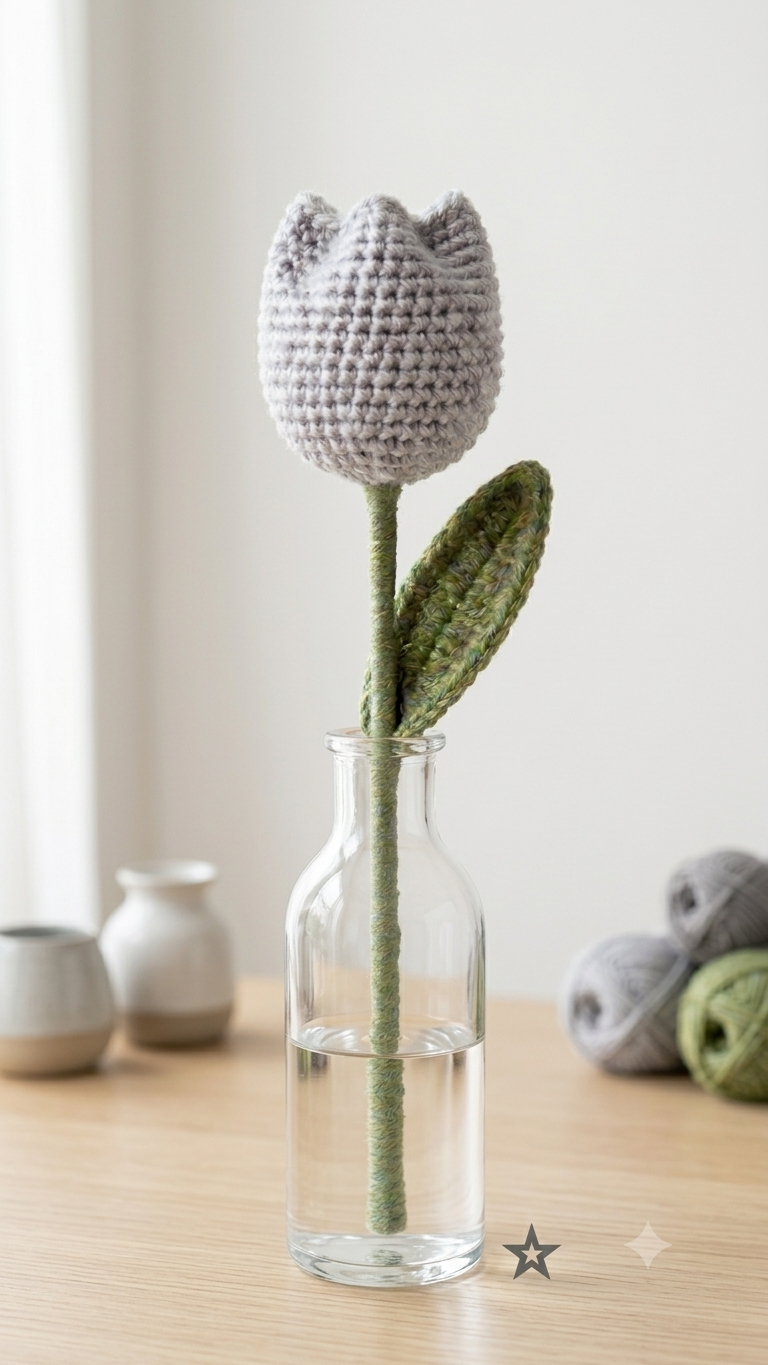 Handmade Crochet Tulip Grey Small - Image 3