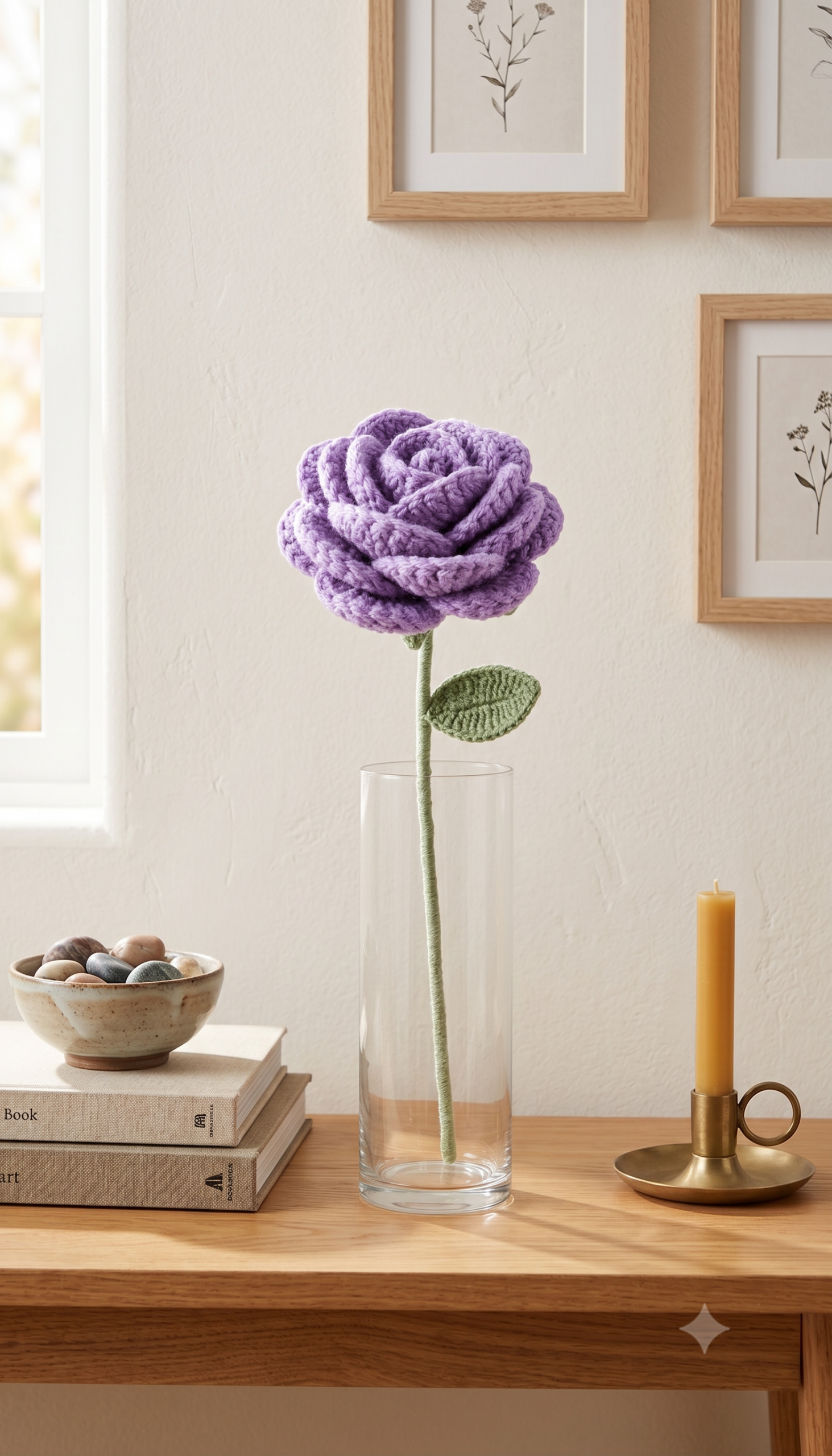 Handmade Crochet Rose Light Purple Small - Image 3