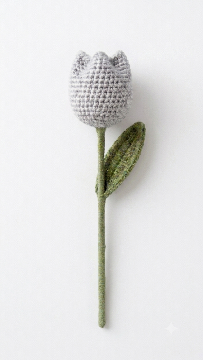 Handmade Crochet Tulip Grey Small