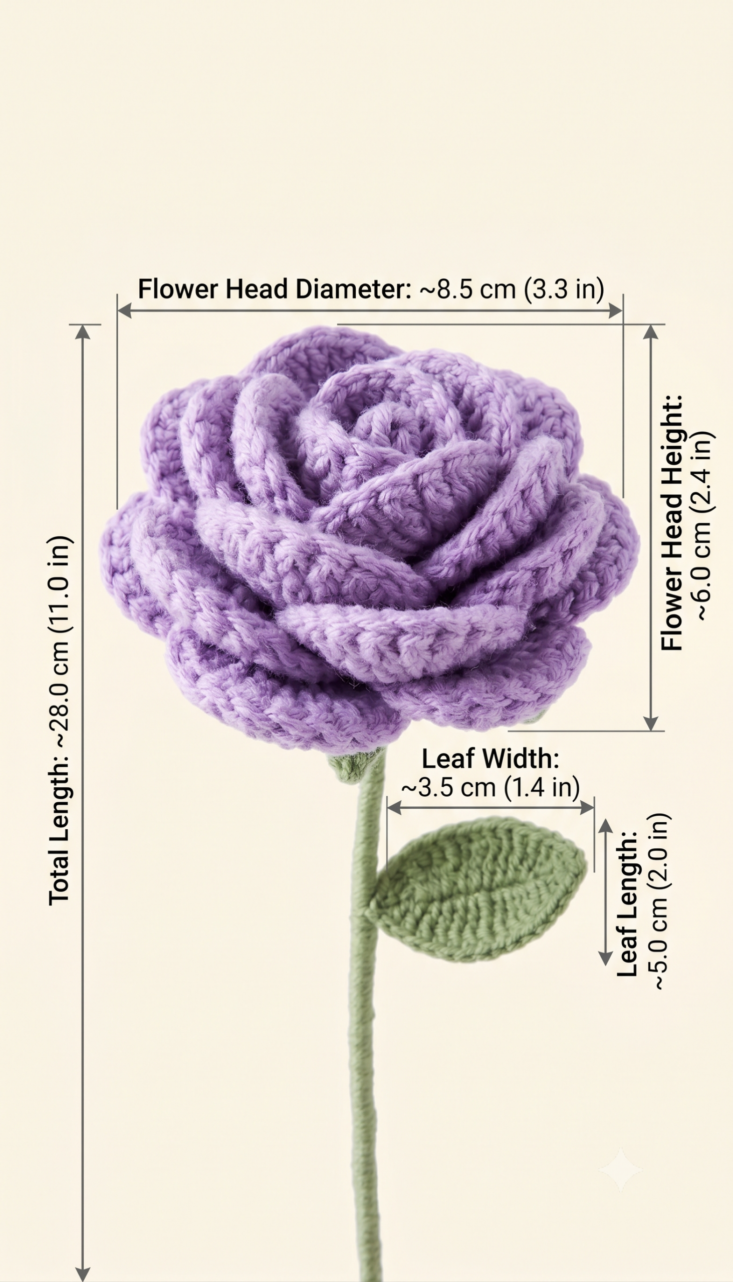 Handmade Crochet Rose Light Purple Small - Image 2