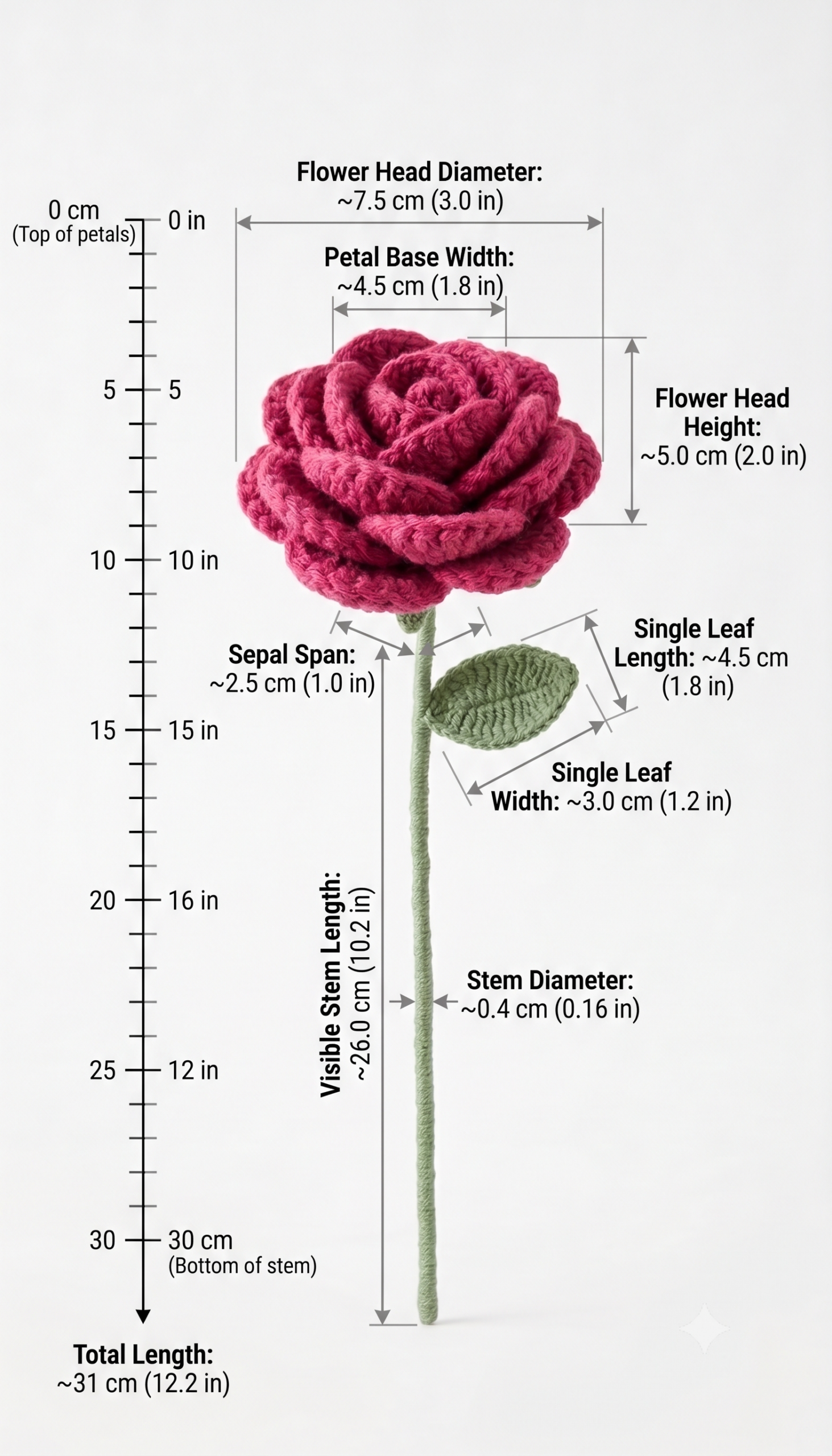 Handmade Crochet Rose Dark Pink Small - Image 2