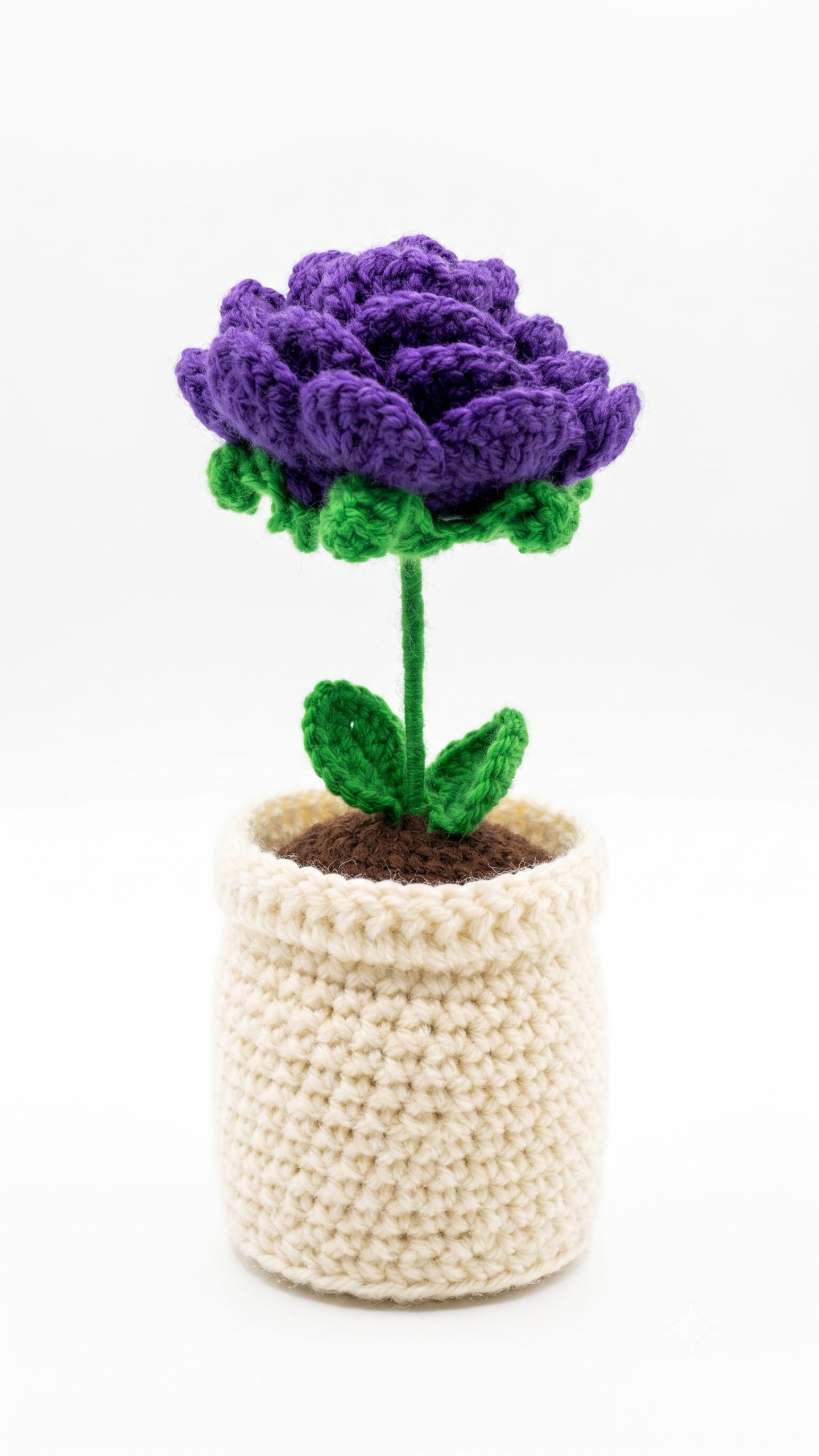 Handmade Crochet Flower Pot Rose Purple Small