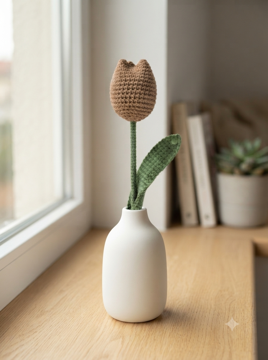 Handmade Crochet Tulip Mild Brown Big - Image 3