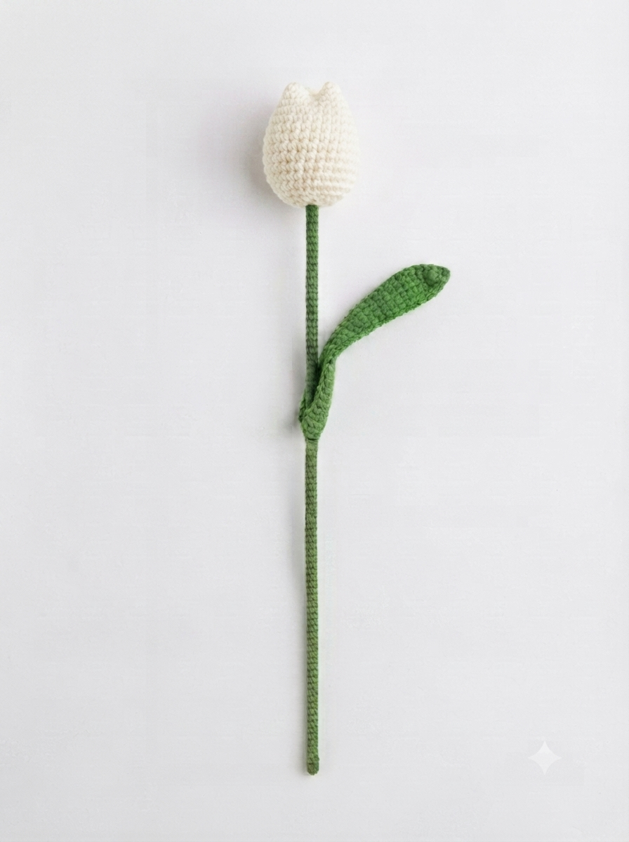 Handmade Crochet Tulip White Big
