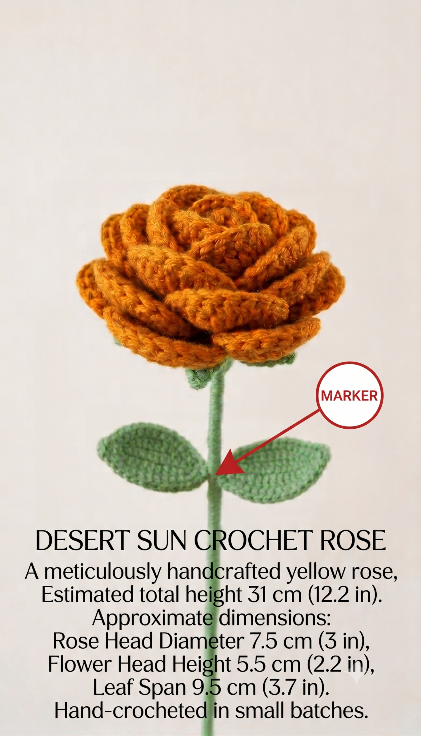 Handmade Crochet Rose Dark Yellow Small - Image 2