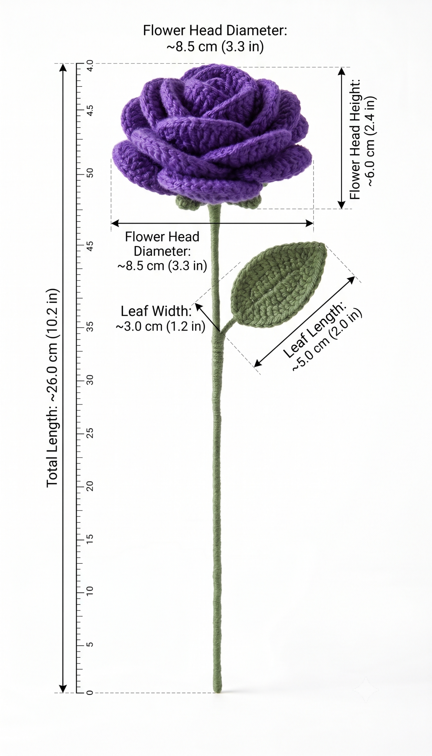Handmade Crochet Rose Violet Small - Image 2