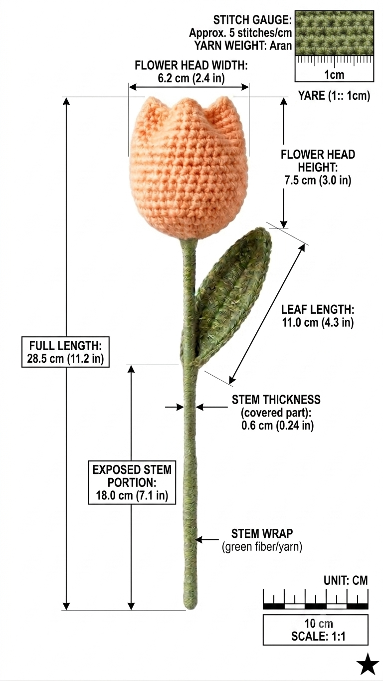 Handmade Crochet Tulip Light Orange Small - Image 2