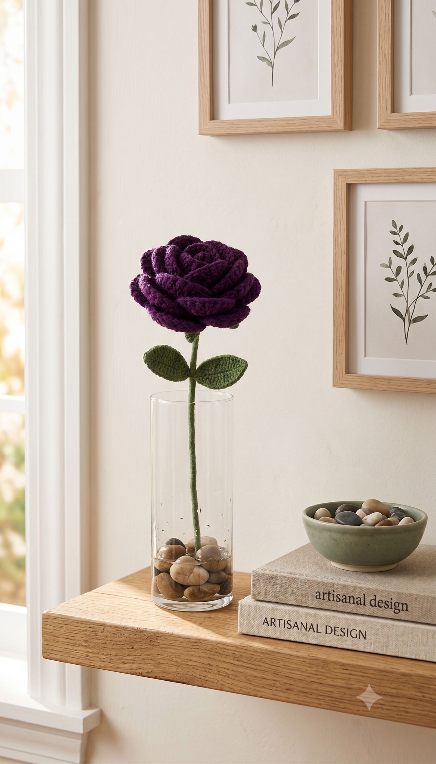 Handmade Crochet Rose Dark Purple Small - Image 3