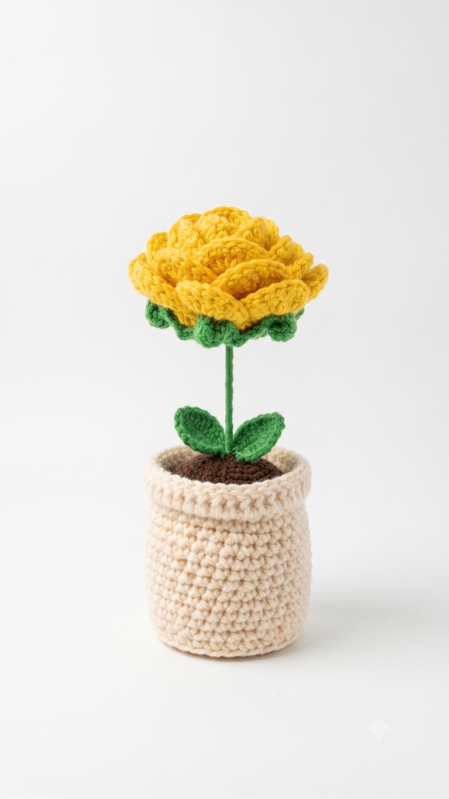 Handmade Crochet Flower Pot Rose Yellow Small