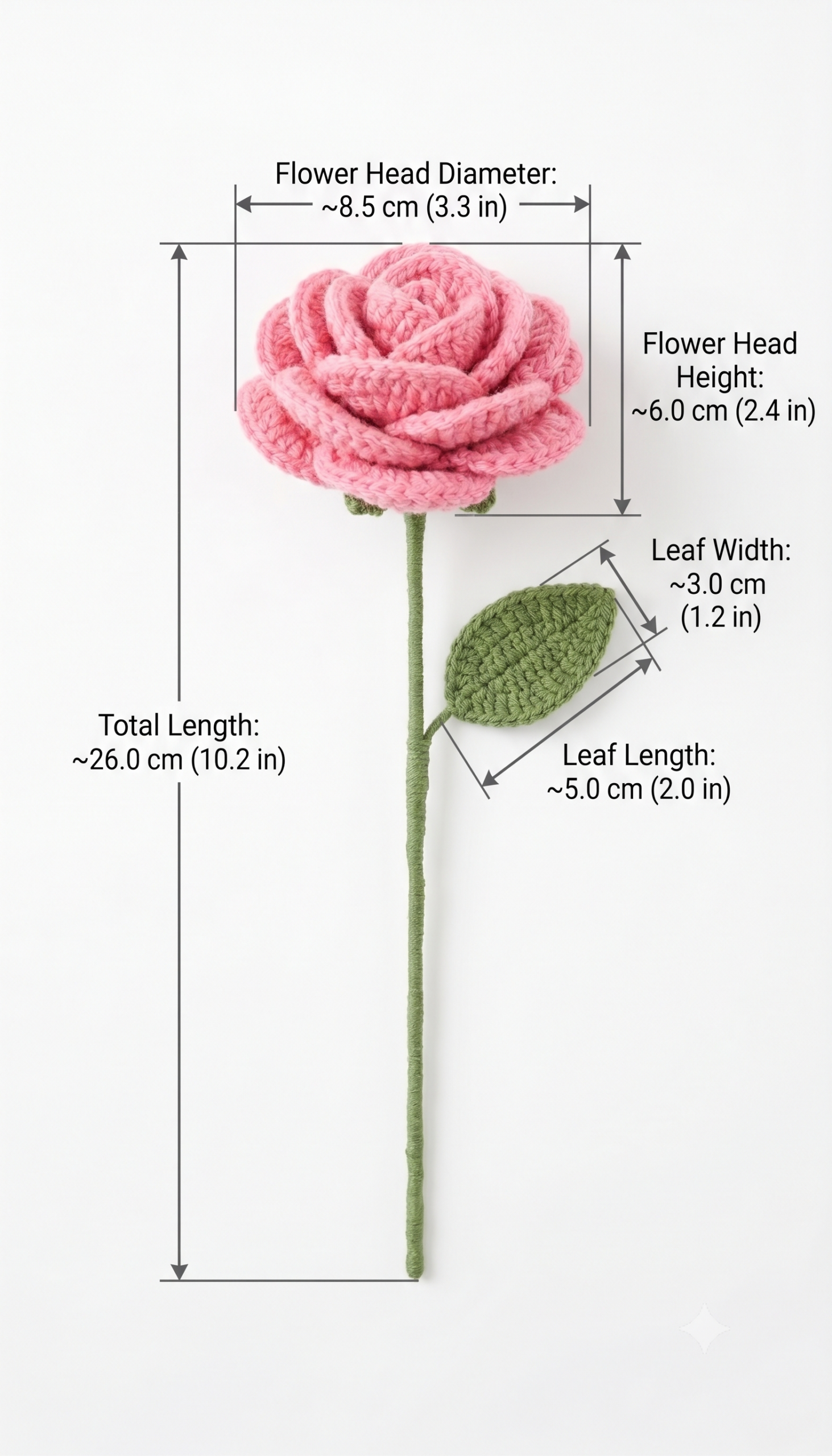 Handmade Crochet Rose Pink Small - Image 3