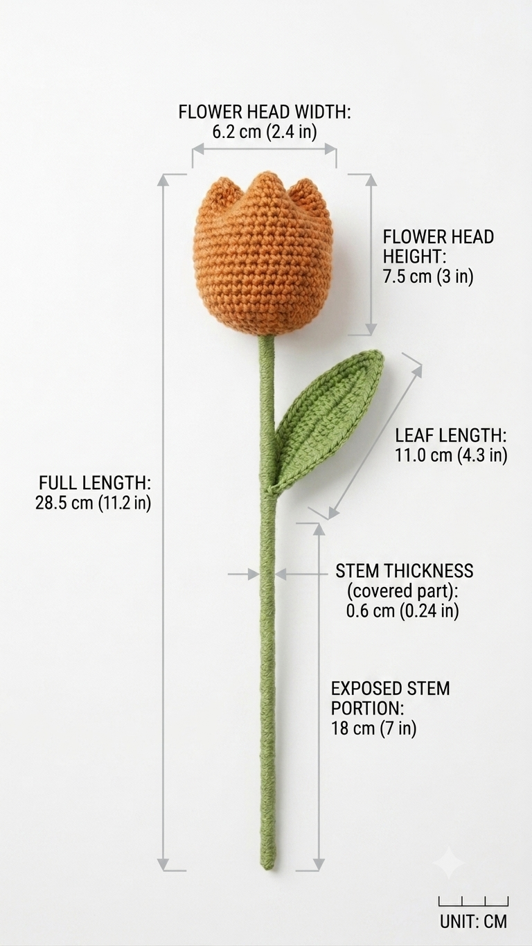 Handmade Crochet Tulip Dark Orange Small - Image 2