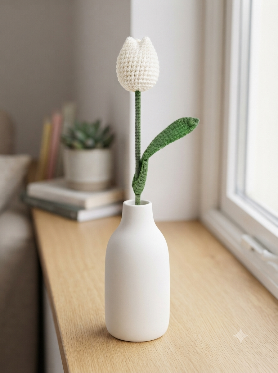 Handmade Crochet Tulip White Big - Image 3