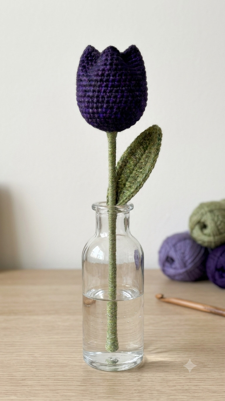 Handmade Crochet Tulip Dark Violet Small - Image 3