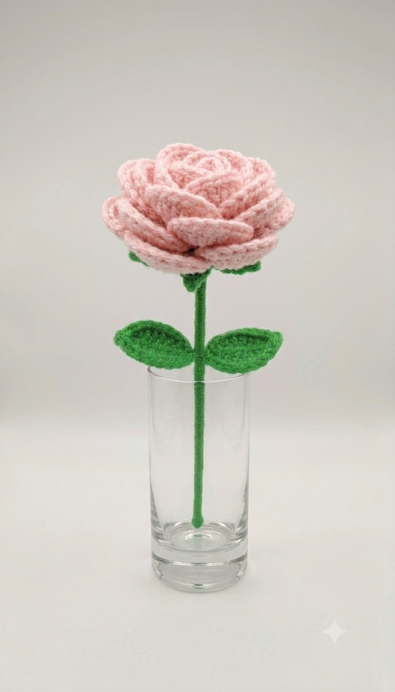 Handmade Crochet Rose Light Pink Small - Image 3