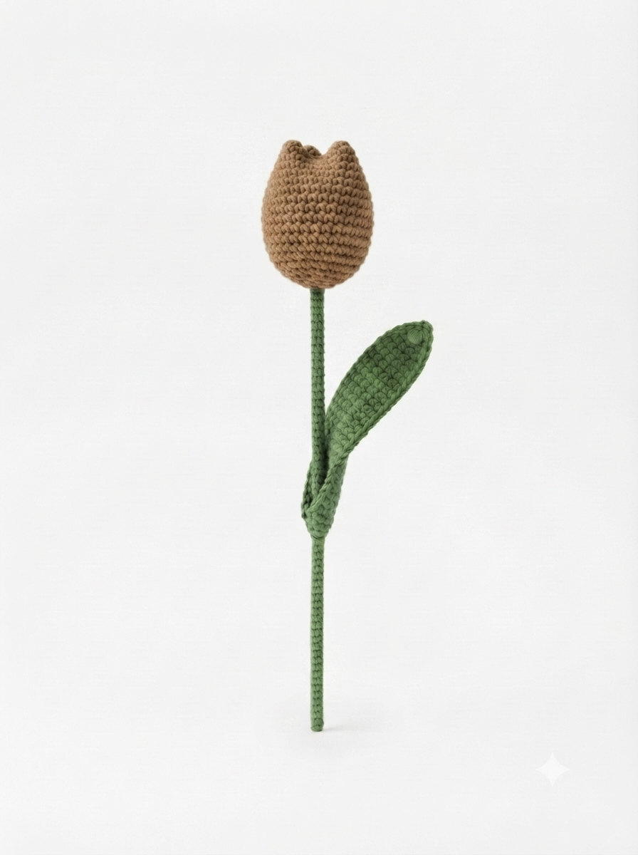 Handmade Crochet Tulip Mild Brown Big