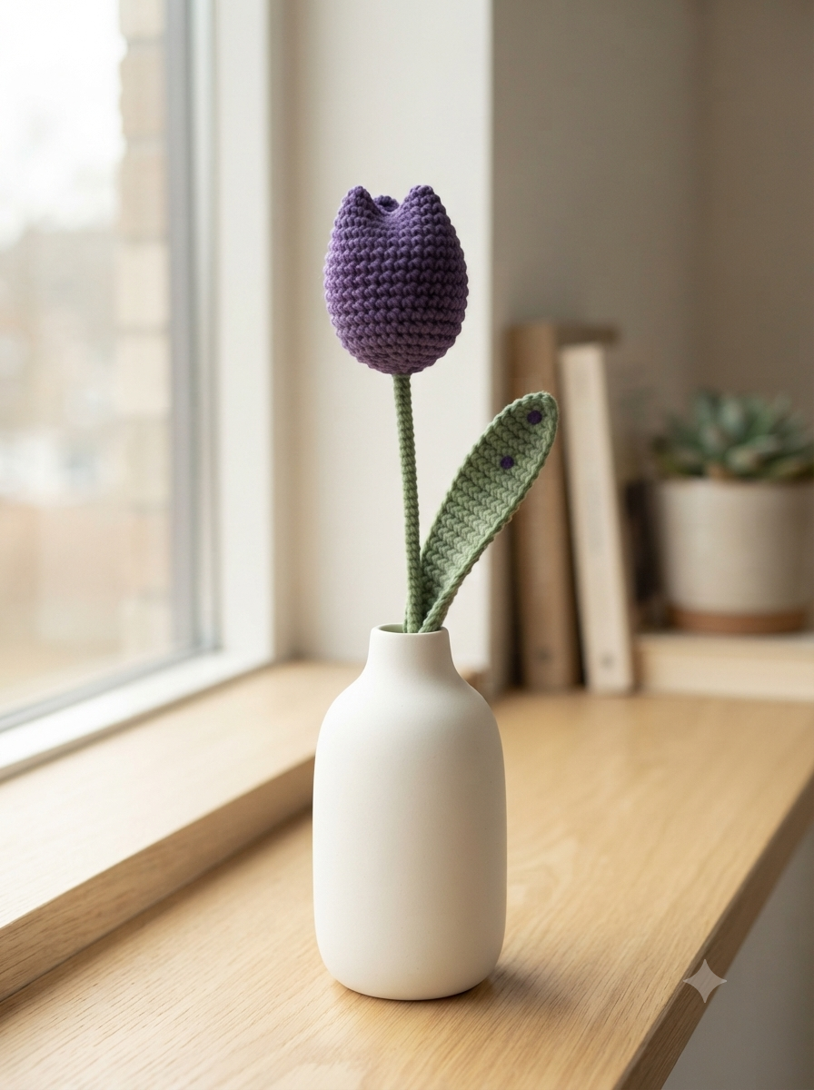 Handmade Crochet Tulip Violet Big - Image 3