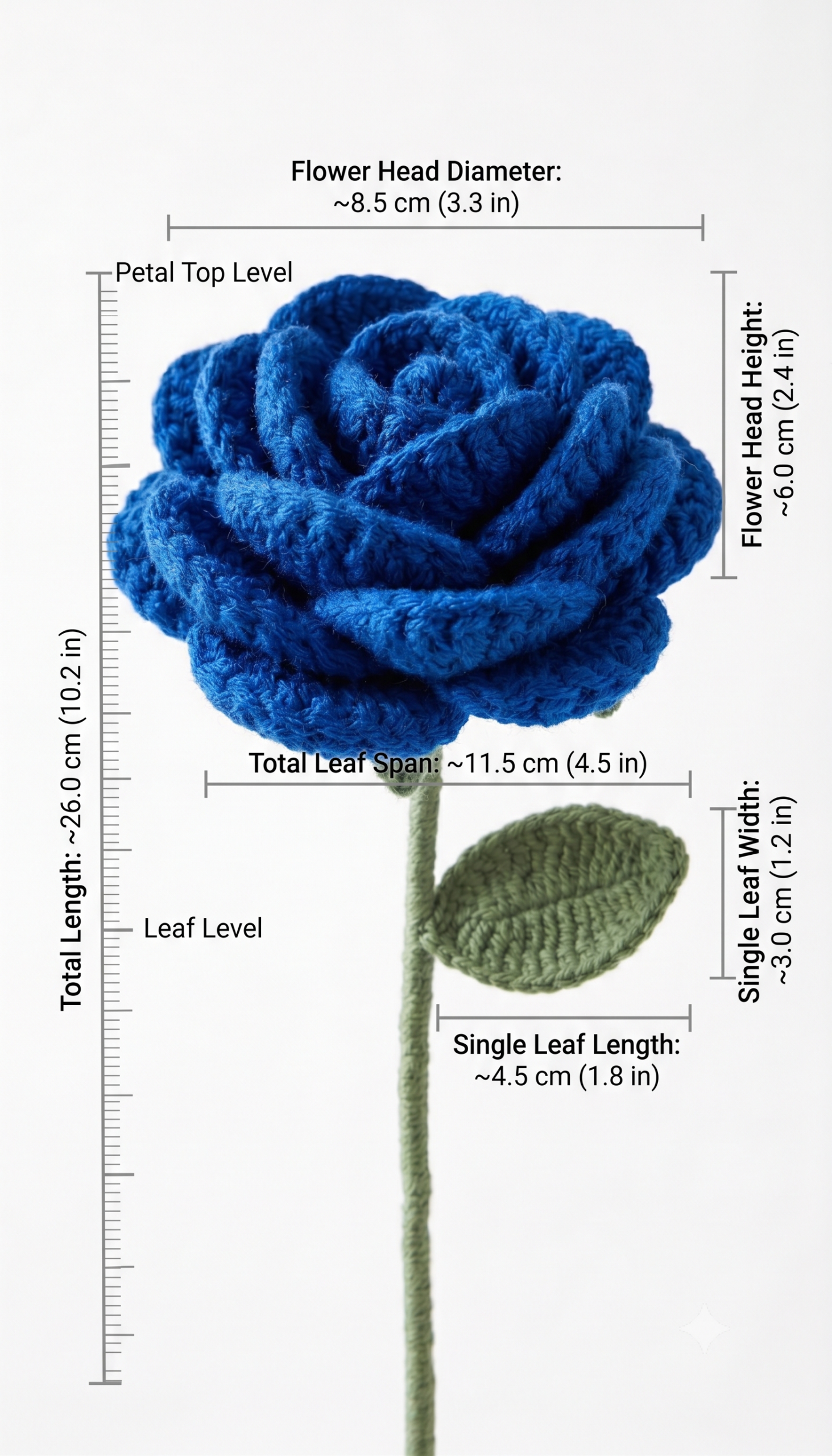 Handmade Crochet Rose Blue Small - Image 2