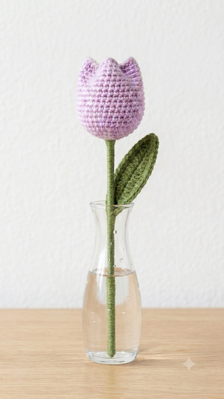 Handmade Crochet Tulip Light Purple Small - Image 3