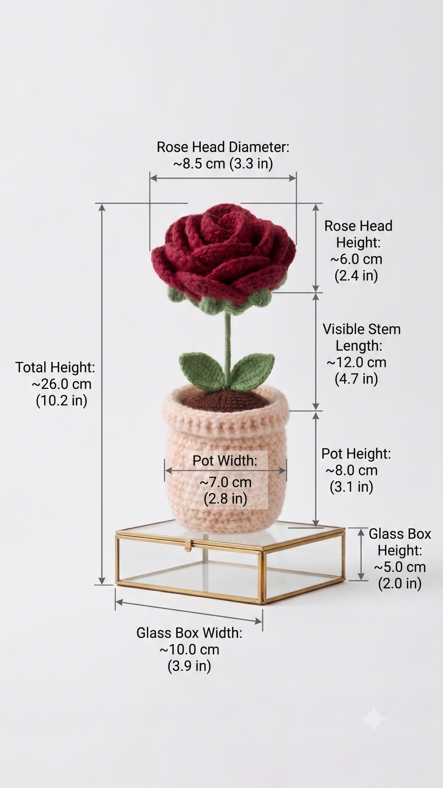 Handmade Crochet Flower Pot Rose Maroon Small - Image 2