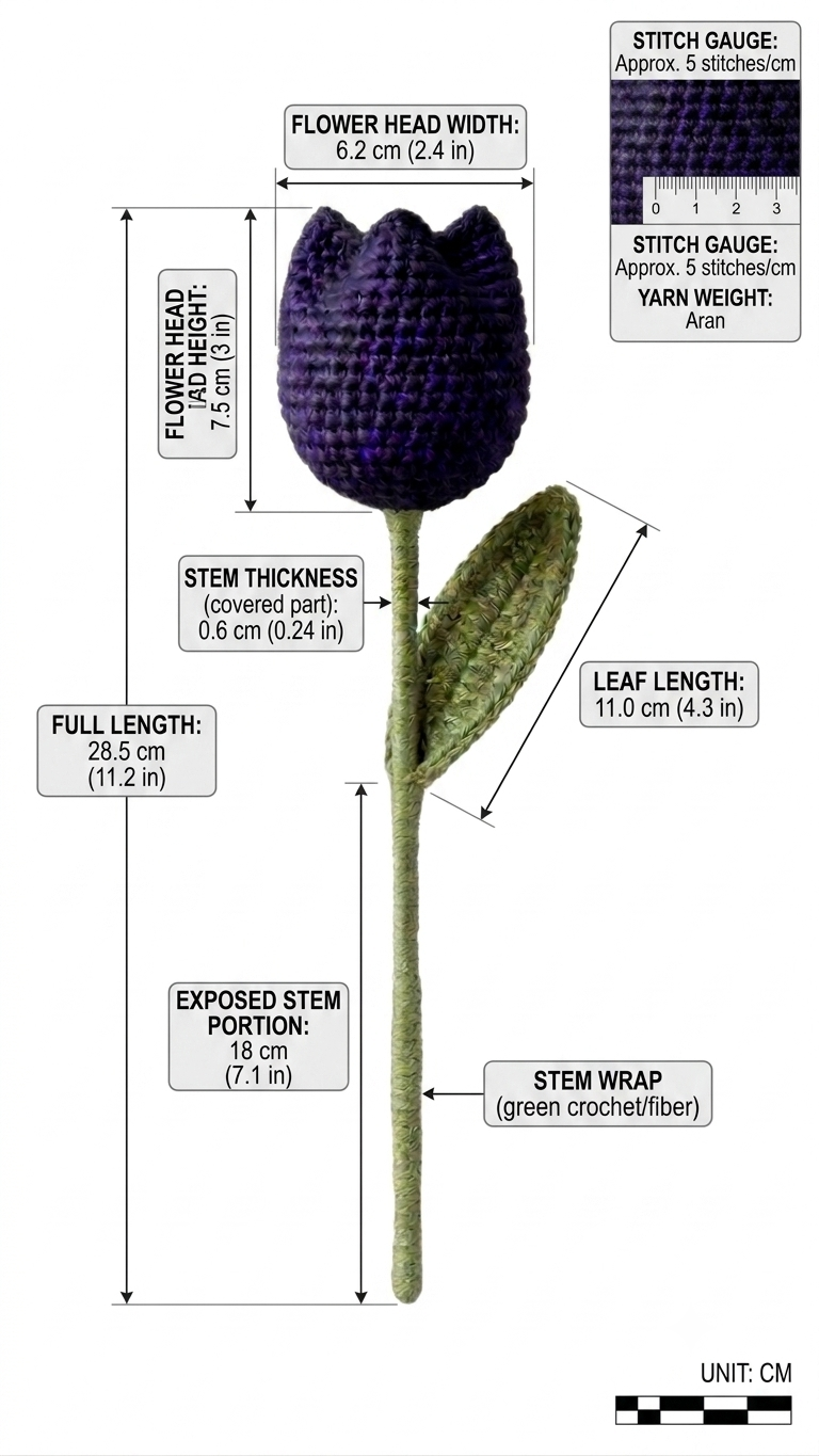 Handmade Crochet Tulip Dark Violet Small - Image 2