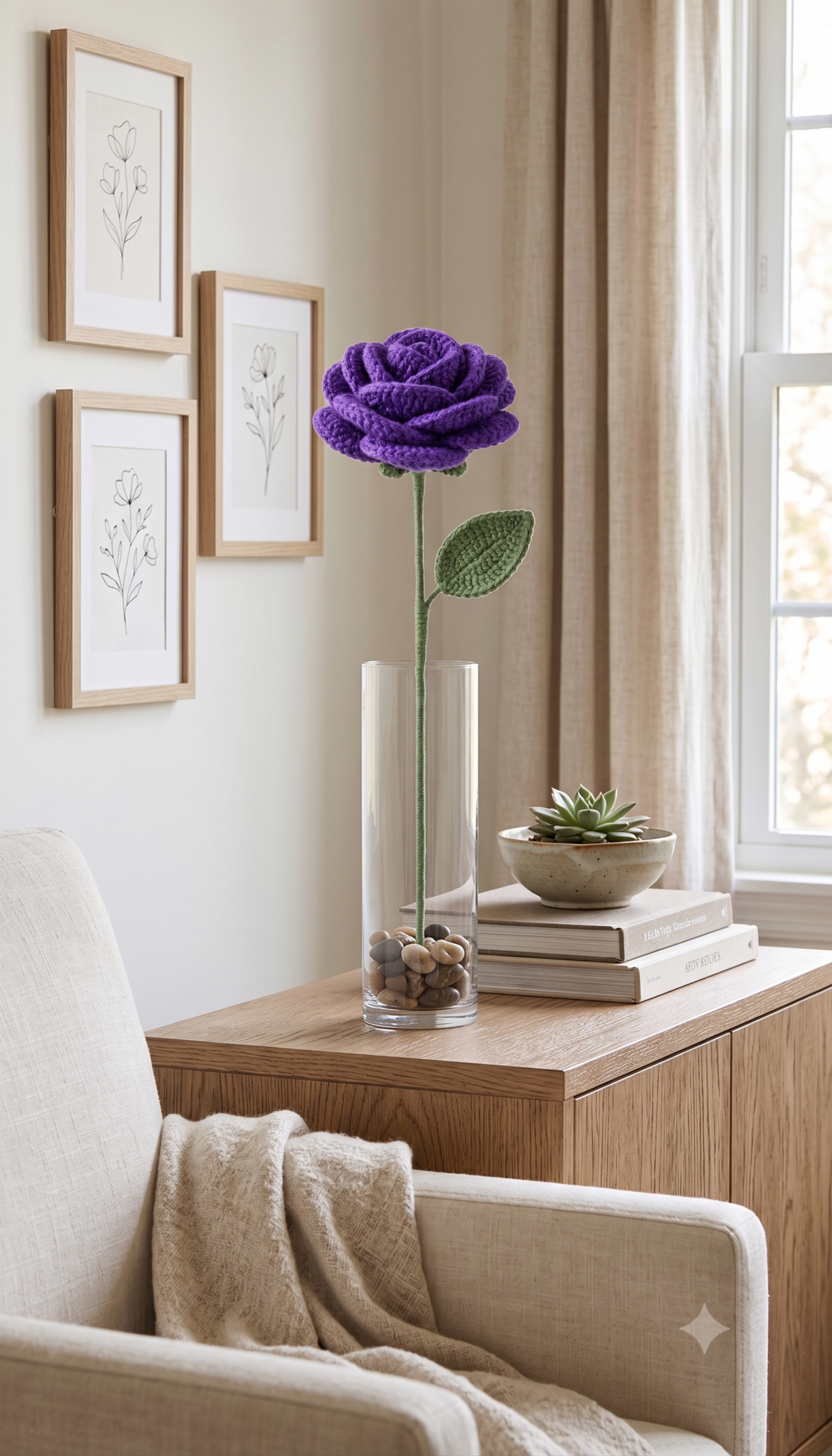 Handmade Crochet Rose Violet Small - Image 3