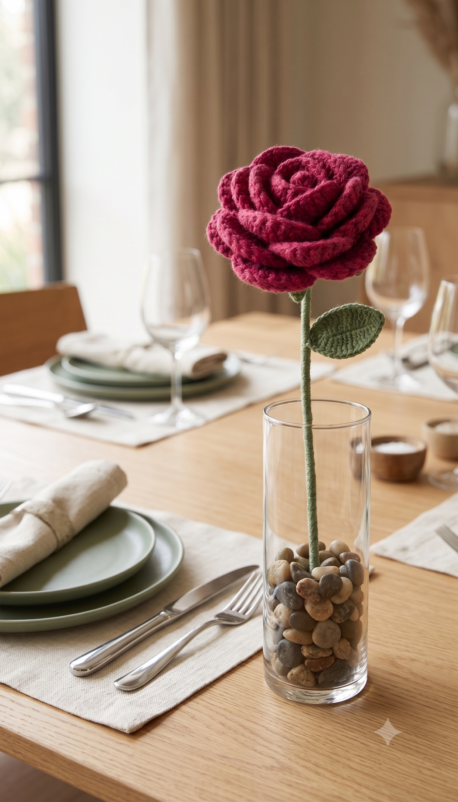 Handmade Crochet Rose Dark Pink Small - Image 3