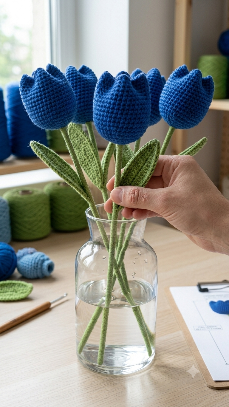 Handmade Crochet Tulip Blue Big - Image 3