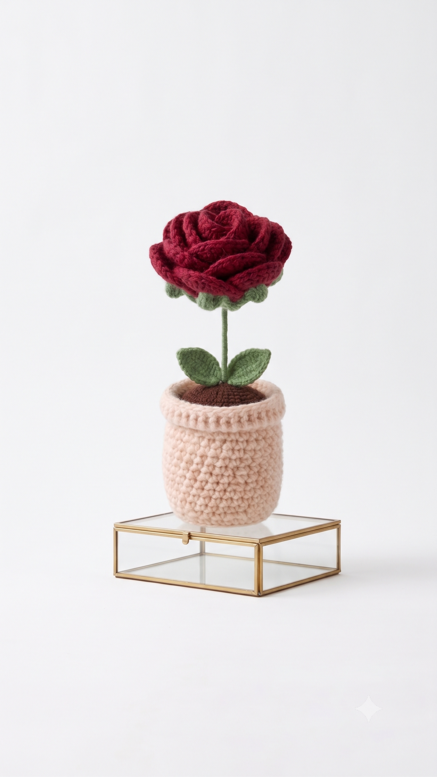 Handmade Crochet Flower Pot Rose Maroon Small
