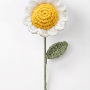 Handmade Crochet Daisy Flower Stick Small Top Facing White With Yellow