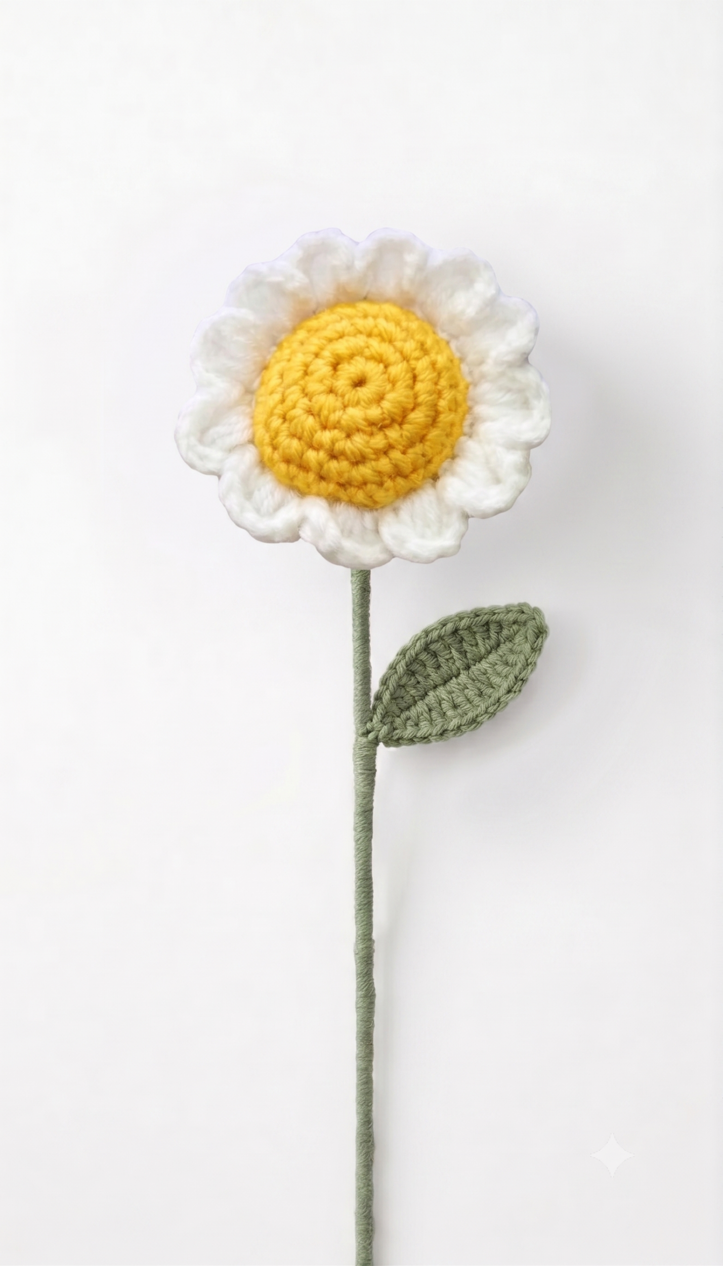 Handmade Crochet Daisy Flower Stick Small Top Facing White With Yellow