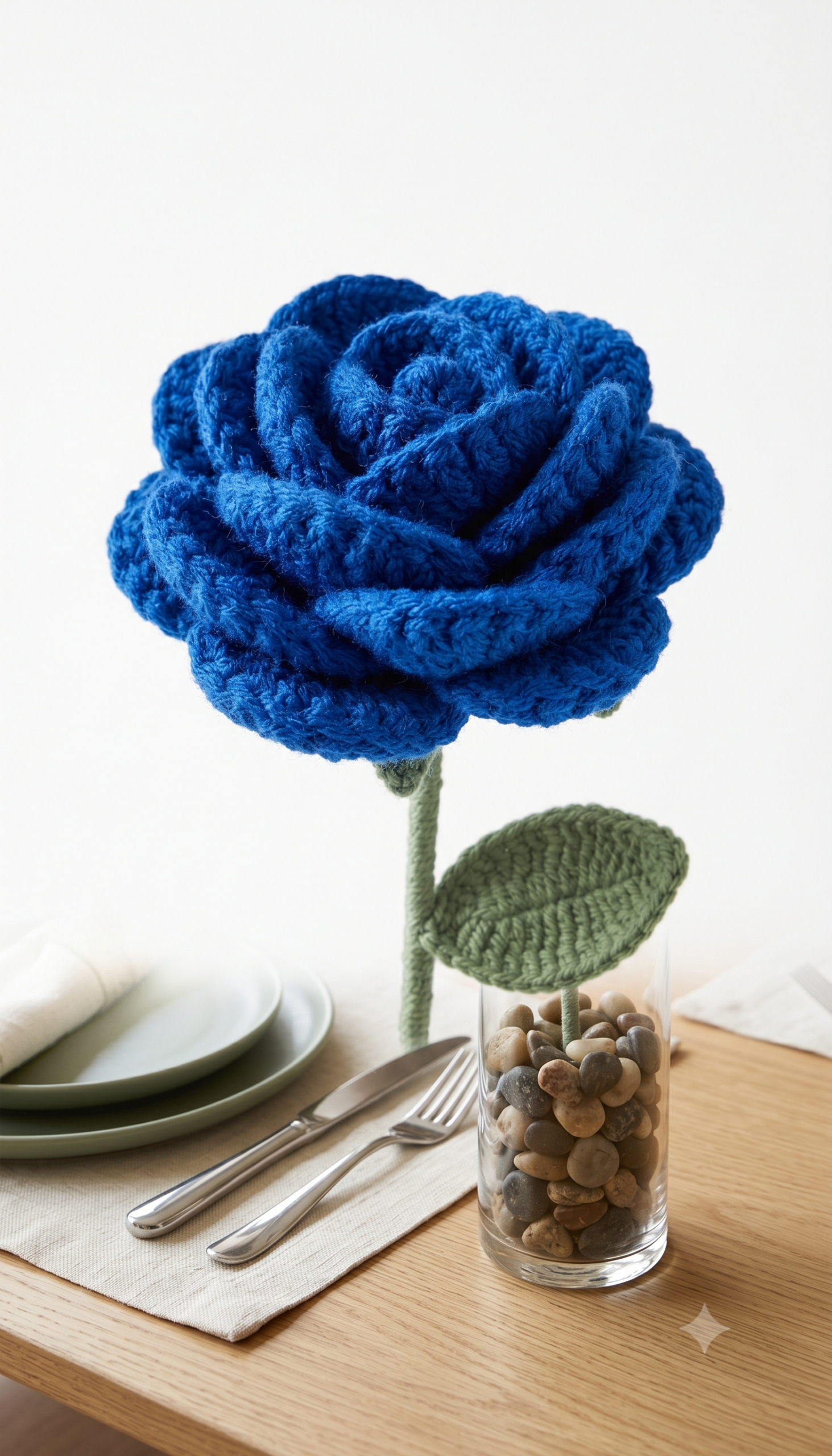 Handmade Crochet Rose Blue Small