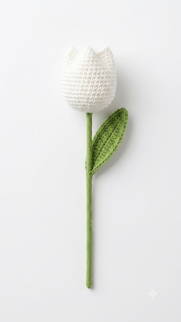 Handmade Crochet Tulip White Small