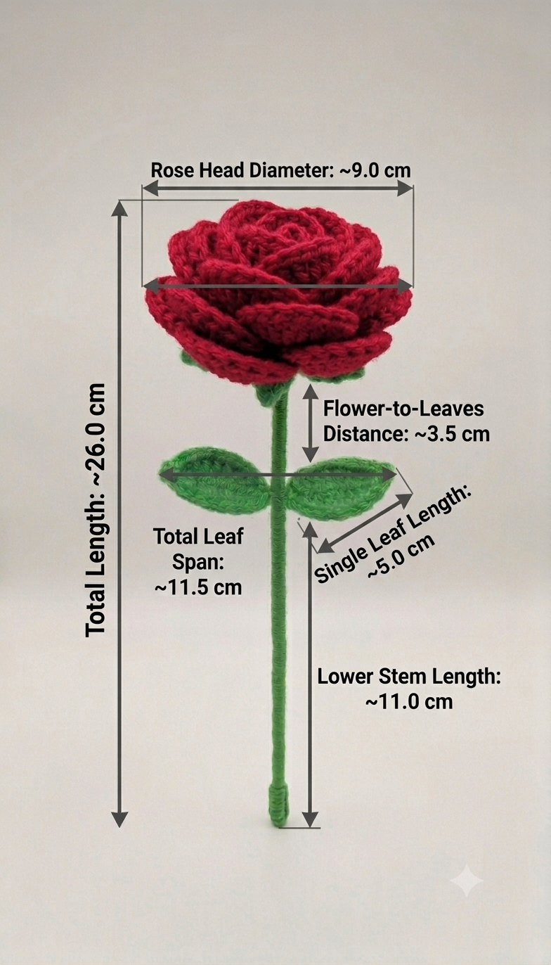 Handmade Crochet Rose Cherry Red Small - Image 2