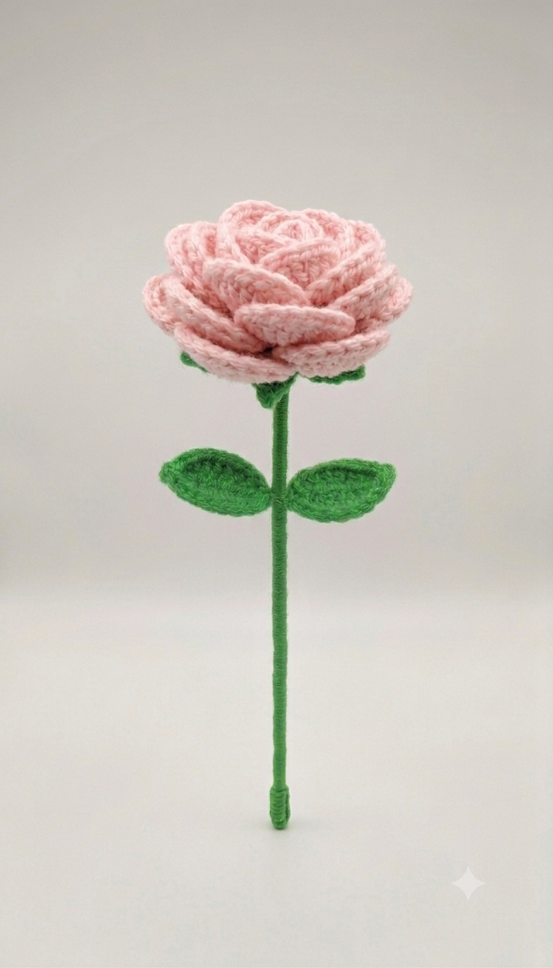 Handmade Crochet Rose Light Pink Small