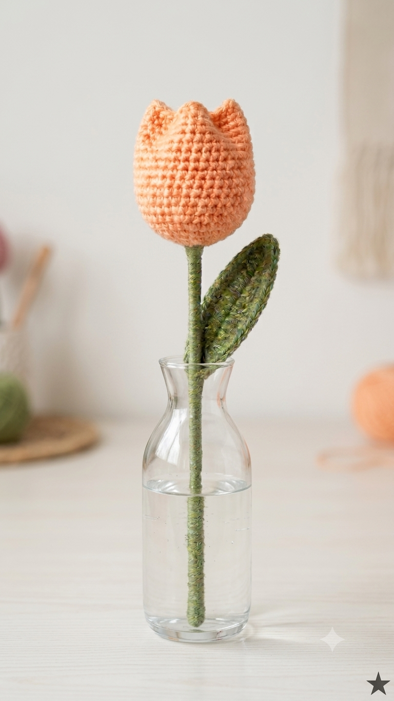Handmade Crochet Tulip Light Orange Small - Image 3