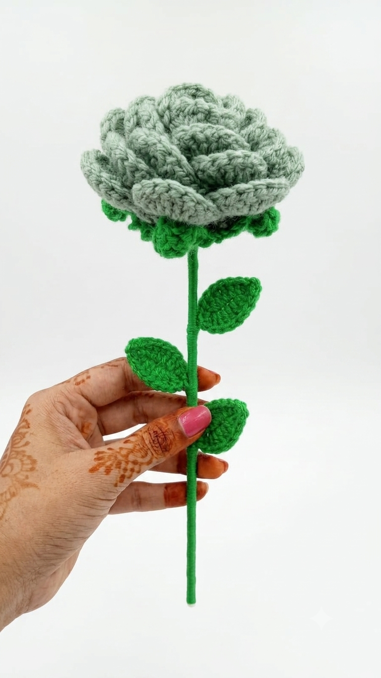 Handmade Crochet Rose Green Big