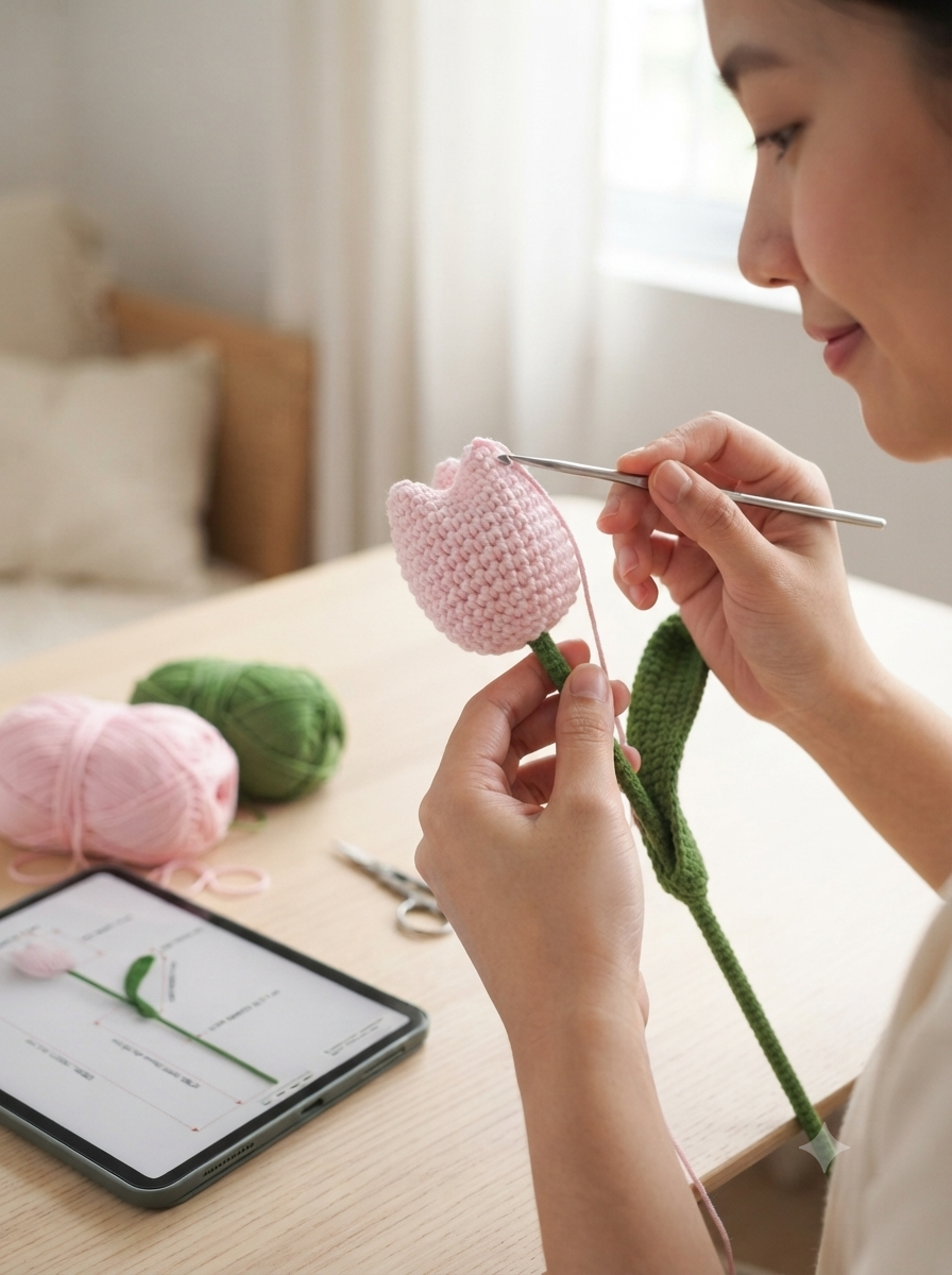 Handmade Crochet Tulip Light Pink Big - Image 3